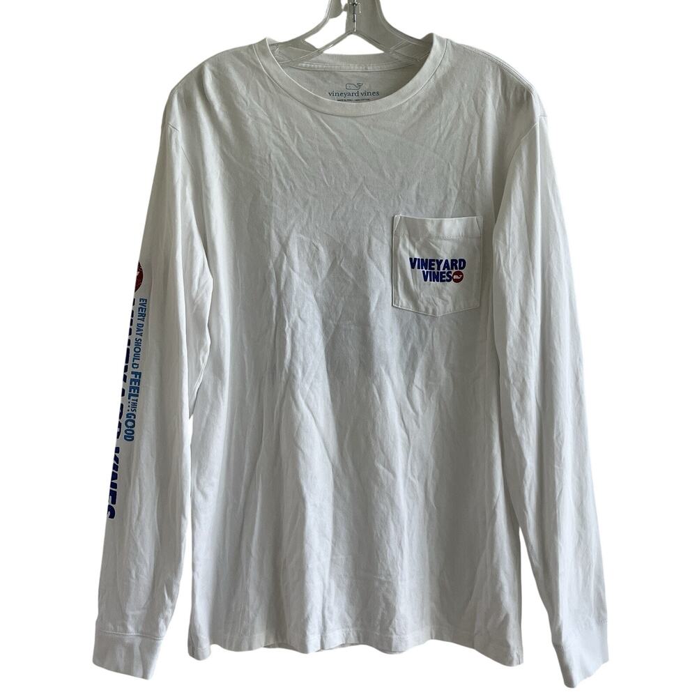 Vineyard Vines long sleeve tee,spell out all over print white size S, crew neck